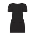 Chic black slim fit mini dress with puff sleeves and decorative pockets on a white background - S / Black