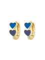 Boucles d'oreilles en argent S925 doré 14K avec double cœur émaillé bleu et violet - Bleu+Violet Foncé