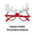 Christmas party glasses featuring red frames and silver sequined reindeer antlers - Silver Sequin Little Reindeer Glasses