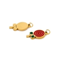 Pendentif sucette en acier inoxydable doré avec spirale en émail rouge et détail de feuille - Sucette