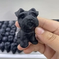 Handheld matte black obsidian Schnauzer puppy figurine made of resin stone craft - Schnauzer