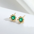 Luxurious gold flower stud earrings with a green stone center on a white pedestal - Copper Bead (Green Zirconia) ES2848-5