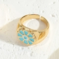 14K gold plated evil eye flower ring with blue enamel detailing and adjustable band - Adjustable Open Ring (JZ0256) / Blue Flower