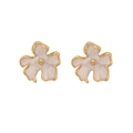 Golden flower earrings with white enamel petals in a minimalist geometric floral design - Flower Shape / Milky White Flower