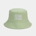 Detail of light green cotton bucket hat with white embroidery and breathable metal eyelets - One Size / Light Green