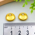Golden Chinese traditional Fu lock pendants for DIY jewelry making shown with ruler - Small Blessing Ingot (12x11mm)