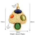Detailed view of mushroom-shaped copper pendant with colorful cat's eye stone inlay - K326366-Mix Colour Enamel Mushroom