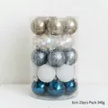 25-pak blauwe en champagne gouden kerstballen van 6 cm met glinsterende en matte afwerking - 6cm Blauw-Witte Serie