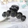 Pinza per capelli nera lucida con cinque motivi floreali in strass grigi su una rivista - Grigio Blu Inchiostro