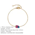 14K gold plated stainless steel bracelet with July rose and December blue birthstones - 14K Gold / July Rose Red Square Lake Blue Teardrop
