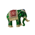Vintage elephant brooch with green enamel and sparkling crystals in gold finish - Bright Green