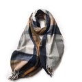 Thick rainbow plaid scarf in navy blue and brown tones with fringe tassels and soft texture - 182*68cm / Aqua