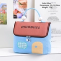 Blue and brown house-shaped makeup bag with pearl handles and cloud pattern, size 25x15x20cm - Blue House Bag