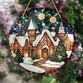 Macro detail of acrylic Christmas ornament featuring a cozy snow house and starry night sky - 20x20cm / Starry Snow Night House