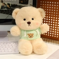 Plush teddy bear toy in green hoodie sitting on desk with cozy office background - 30cm Green Hoodie Bear