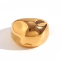 Polished 18K gold-plated stainless steel teardrop ring with an organic molten shape - Adjustable Open / Hammered Spherical Dome Open Ring / Gold