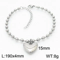 Bracelet chaîne à billes argenté avec pendentif cœur 3D 15mm et fermoir mousqueton - Bracelet Couleur Acier (KB167264-Z)