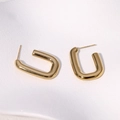 Modern 18K gold plated stainless steel rectangular hoop earrings for women - Gold