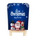 Blue Christmas chair cover with snowman and Santa prints on a white background - Blue Christmas