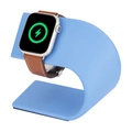 Blue aluminum U-shaped charging stand for Apple Watch with brown leather strap - Sky Blue
