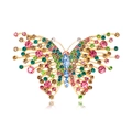 Vintage golden butterfly brooch with colorful rhinestones in pink, blue, and green crystals - Gold (YN7734)