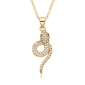 Dettaglio del pendente a serpente dorato con micro zirconi e occhi di cristallo verde - D516-Serpente Pavé Con Occhi Verdi Vivaci