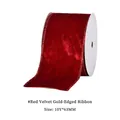 Red velvet wired ribbon with gold metallic edge 10 yards 63mm for Christmas decor - Red Velvet Gold Edge