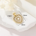 Golden heart pendant with white mother of pearl inlay and small crystals, 22mm size - Hollow Heart Style
