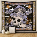 Artistic skeleton and purple mushroom wall tapestry for mystical room decor in black and gold - 73*95CM / Brushed Fabric
