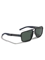Square TR90 polarized sunglasses in black frame with dark green lenses and blue striped temples - Grey Green