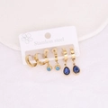 Set of three golden stainless steel earrings with evil eye and blue teardrop crystal - Evil Eye and Blue Crystal Style (2#)
