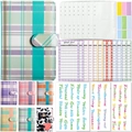 A6 budget binder set with plaid PU leather cover, budget sheets and binder pockets - English Version Set / Green Checkered