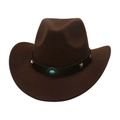 Détail du chapeau de cow-boy en suédine marron avec pierre turquoise et clous en argent - Café