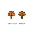Detailed close-up of creative autumn tree-shaped orange stud earrings with dimensions - Tree A237