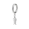 Polished stainless steel hoop earrings with punk style fishbone pendant in silver - Fishbone