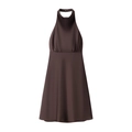 Detalle de la cintura fruncida y el brillo satinado de este vestido corto marrón halter - S / Marrón Oscuro