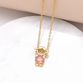 Gold-plated heart necklace with cartoon character pendant and pink zircon crystal stone - Girl Style / 18K Gold / Pink