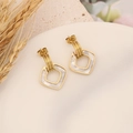 Elegant gold geometric stainless steel stud earrings with white inlay and retro style - 3# Square White