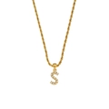 18K gold plated twist chain necklace featuring a pearl-studded letter S pendant - Letter S