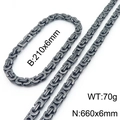 Hip hop vintage silver stainless steel Byzantine necklace and bracelet set in 6mm width - 6mm Set / Matte Black