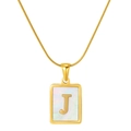 Golden stainless steel necklace with square mother of pearl pendant featuring letter J - Gold Letter J (With Chain)