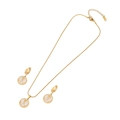 Vintage gold stainless steel jewelry set featuring embossed rose pendant and earrings - White Rose Style / Gold/White