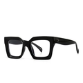 Modern black thick frame square sunglasses with stylish metal rivets on the temples - Black Transparent