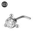 L-shaped G23 titanium nose stud featuring a round zircon and three small metal beads - Main Stone With Three Metal Beads (Style 6 L-Shaped) / 0.8x7mm