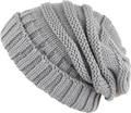 Detailed close-up of dark grey knitted beanie showing thick textured rib pattern - One Size / Gray