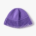 Purple knit beanie with decorative white hand-stitched contrast detail for women - Purple (21B016)