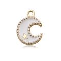 Cute moon and star gold-plated enamel pendant accessory for DIY jewelry making - White Shell Moon
