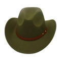 Olive green felt western cowboy hat with brown faux leather band and metal rivets - One Size / Army Green