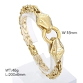 Gold finish punk snake head bracelet in 200mm length with Byzantine chain style - 20cm / Gold Double Snake Byzantine Chain (KB164514-Z)