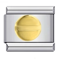 Silver Italian charm link with a golden round circular decorative element in the center - Two-tone Rivet-Y515